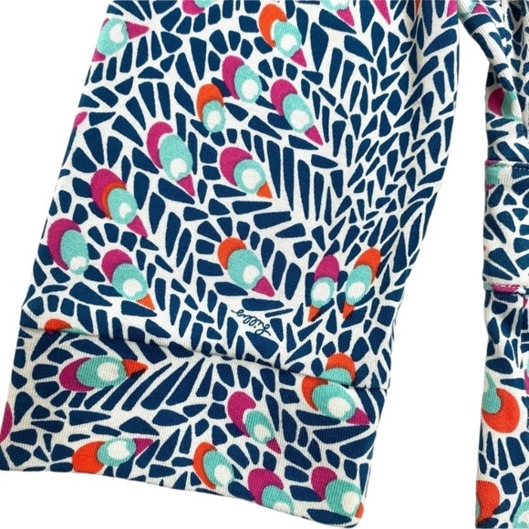 LILLY Pulitzer Feather Monogram Print Silk Stretch Flare Dress Teal Blue Size 4 - Picture 7 of 8